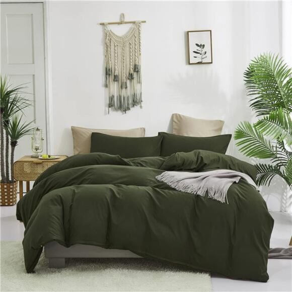Green Comforter Set Full Army Green Bedding Set Minimalist Bedding - Picture 6 of 7
